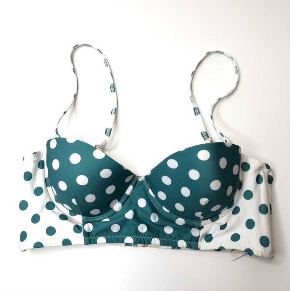 Allihop Anthropologie Polka Dot Bikini Top Bralette Green and White Small